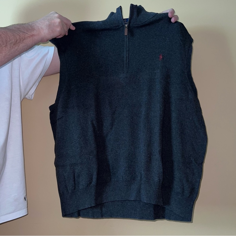 Men’s Polo by Ralph Lauren Pima Cotton Gray Quarter Zip Vest, Color: Gray